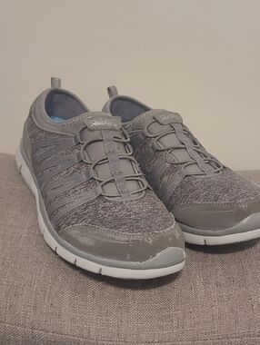 Skechers Gray Slip-On Knit Athletic Sneakers